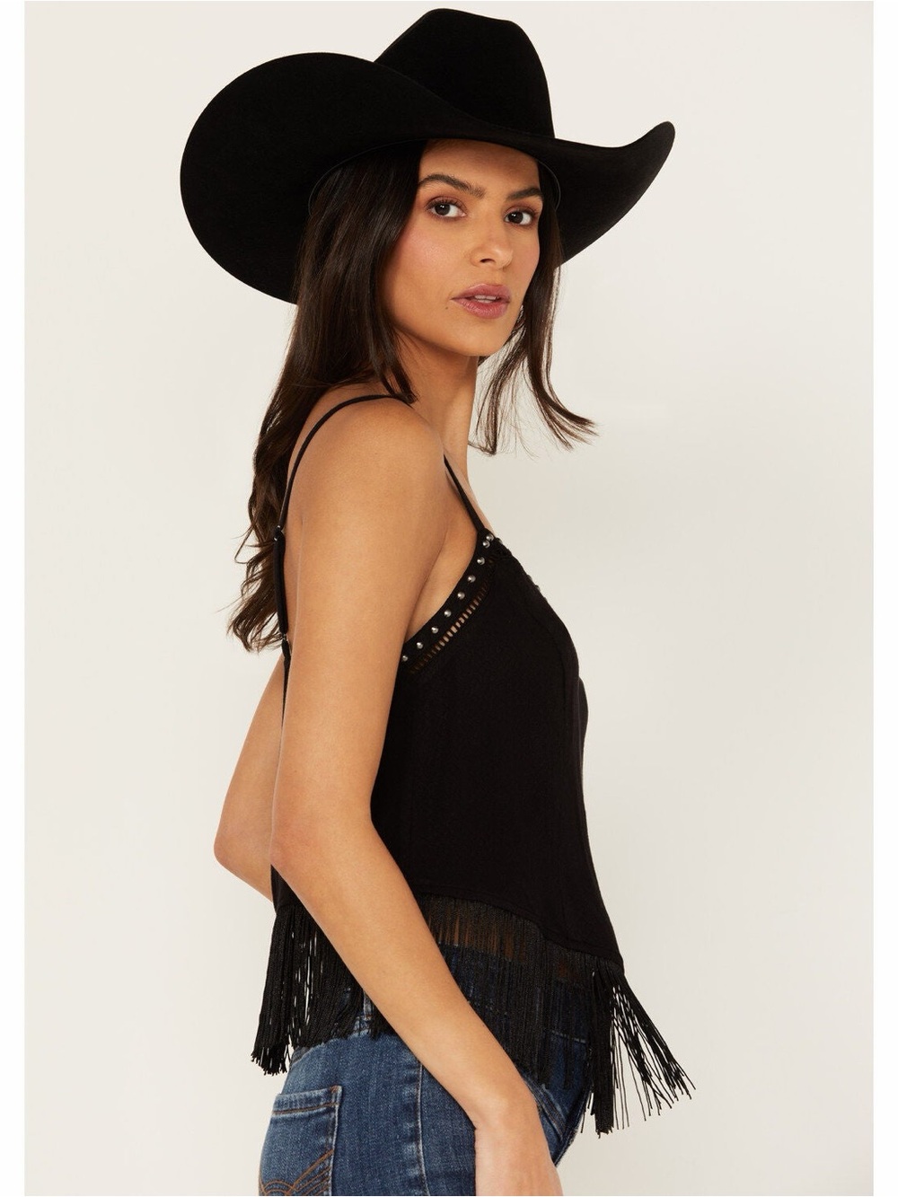 $45 IDYLLWIND WOMEN'S CLEMMONS FRINGE TANK in black M - Picture 2 of 8